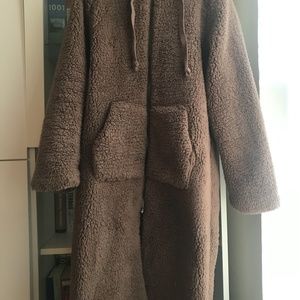 Faux-fleece maxi hooded jacket